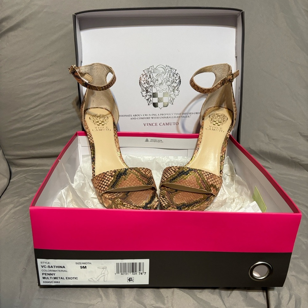 NEW Vince Camuto Sathina Multi Snake Open Ankle Strap Pumps Sandal